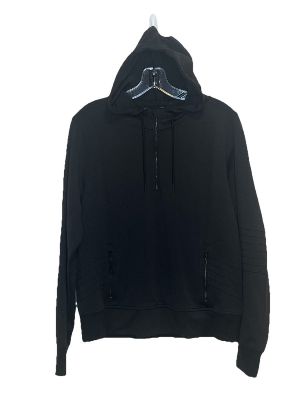 Athleta Venice Moto Hoodie Womens M Black Zip Pocket Pullover Athleisure